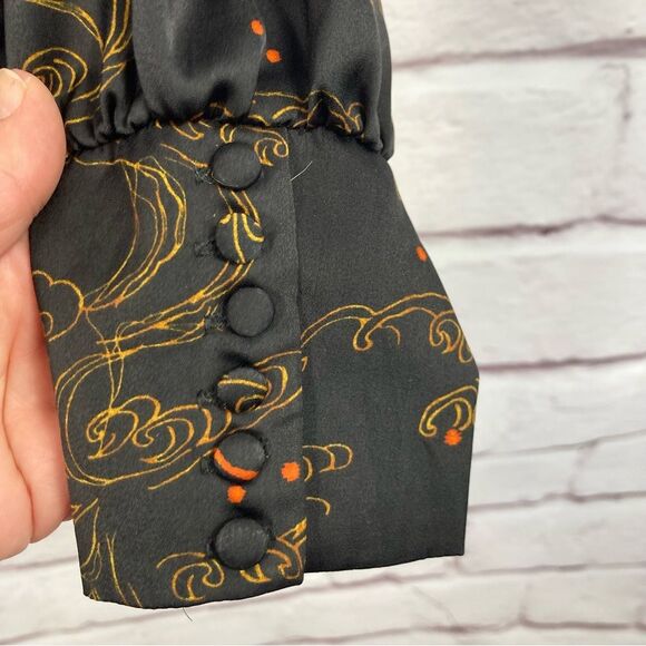 Zara Accessories Bodysuit Plunging V Neck Top Size M Black Orange Floral Turtle - Picture 7 of 16